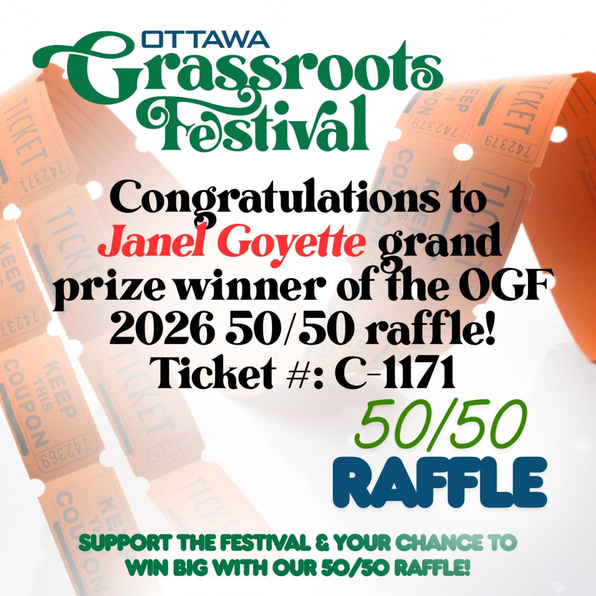 Congratulations to the 50/50 Raffle Winner